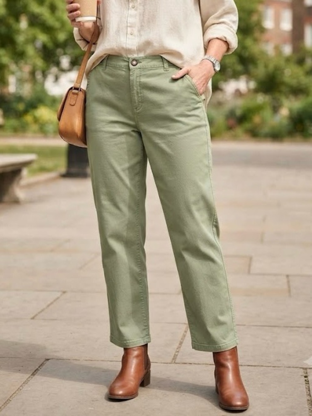 Olive Green Slightly Curvy Fit Pants | Comfortable Casual Khaki Cargo